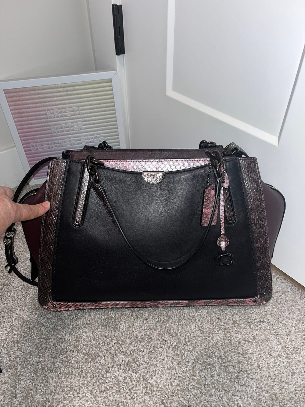 Coach Dreamer Black and Pink Python Leather Satchel Bag - Picture 5 of 14